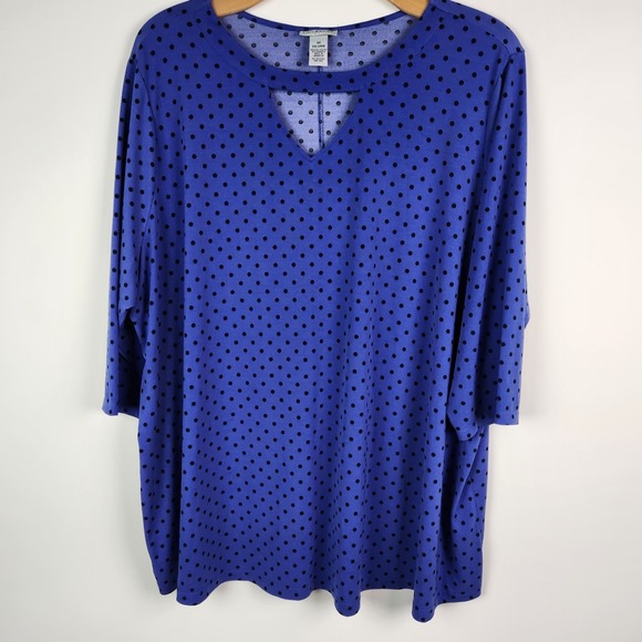 Catherines Womens  Blue Polka‎ Dot Pull-over Blouse Size 3X - Picture 1 of 4
